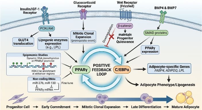 Lipogenic signaling pathways in adipogenic differentiation.