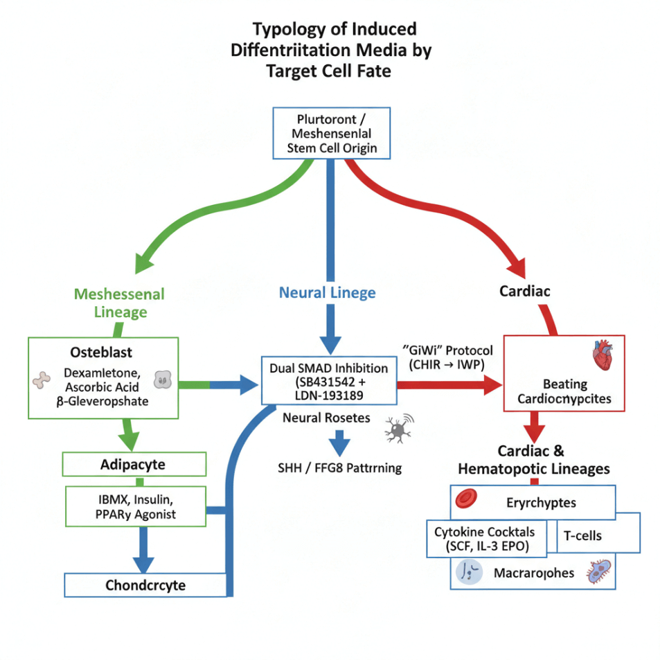 Lineage-specific Induced Differentiation Media (IDM) formulations for stem cell differentiation.